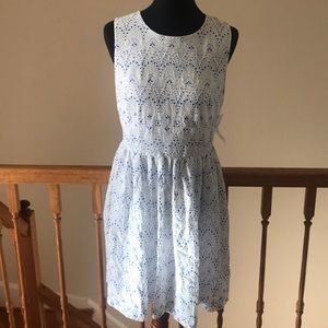 NEW Eva Mendes Blue & White Eyelet Lace Dress